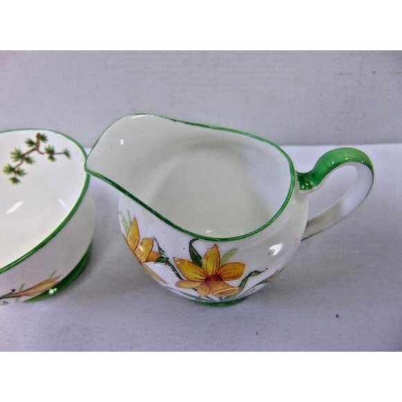Antique Aynsley Art Deco Small Creamer & Sugar Bowl Set 1920's Janquil Daffodil - Picture 4 of 14